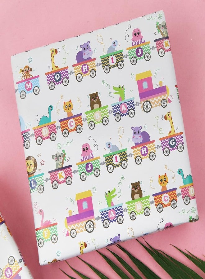 Boerni Cartoon Wrapping Paper for Kids,4 Sheet Alphabet Train with Animal Design Gift Wrapping Paper Giraffe Lion Koala Elephant Wrapping Paper 20 x 28 Inch for Baby Shower Birthday Boys Girls Gift Wrap - Image 5